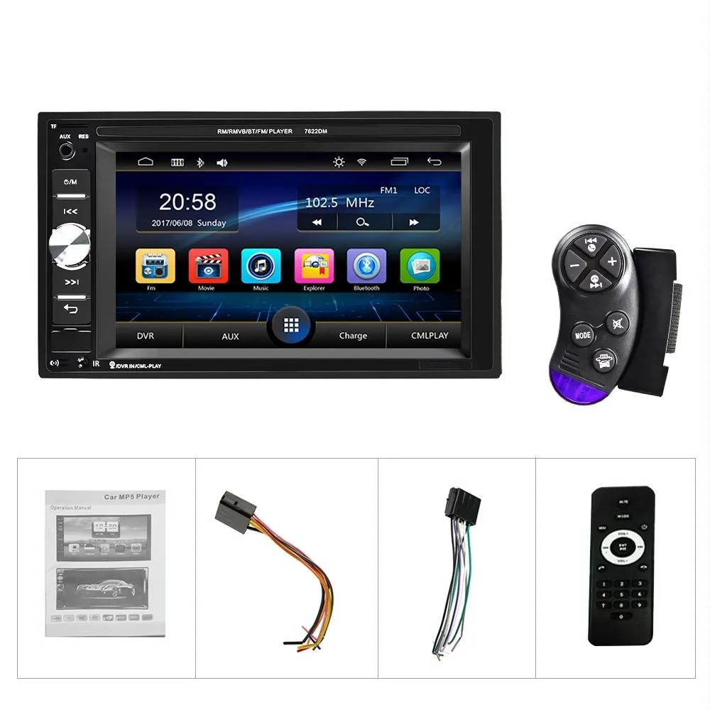 6.2 Inch Car Dual Din Hd Mp5 Player W / Bluetooth Fm Phone Link Tf Card & Remote