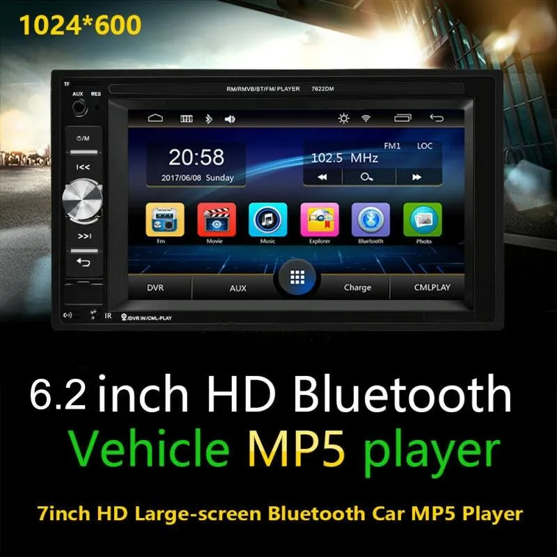 6.2 Inch Car Dual Din Hd Mp5 Player W / Bluetooth Fm Phone Link Tf Card & Remote