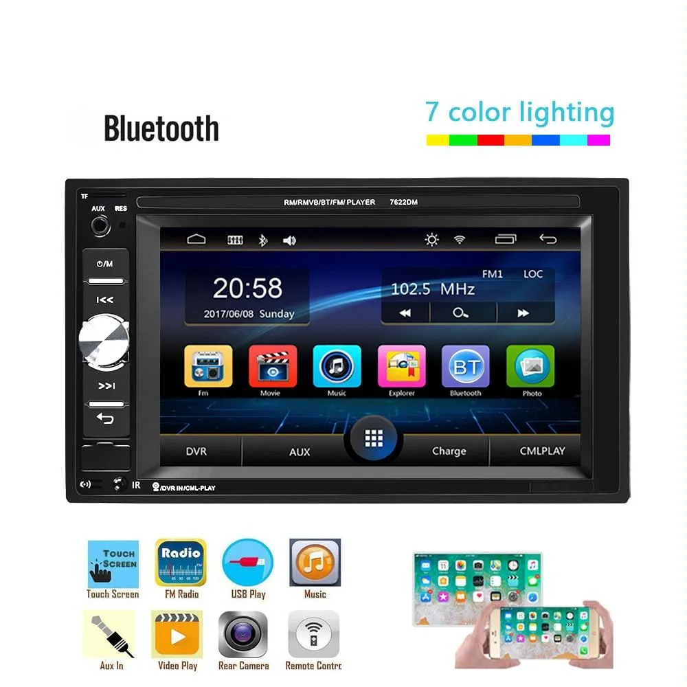 6.2 Inch Car Dual Din Hd Mp5 Player W / Bluetooth Fm Phone Link Tf Card & Remote