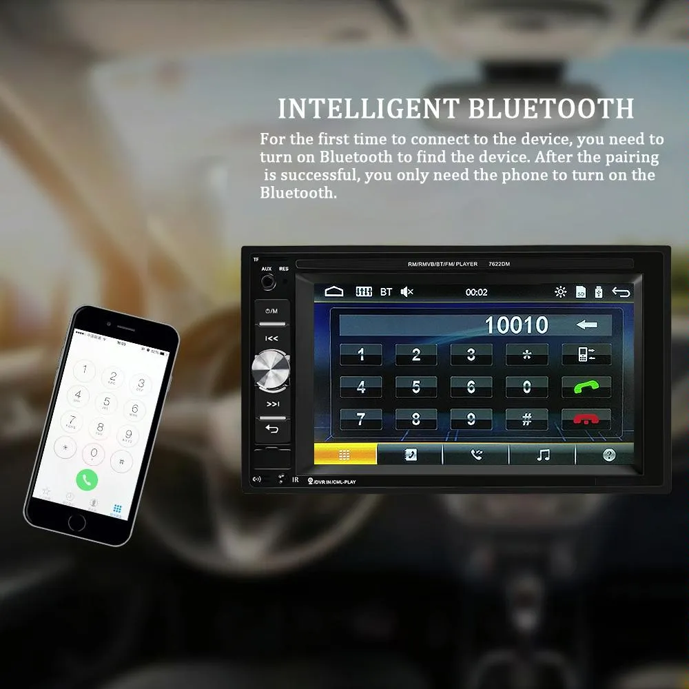 6.2 Inch Car Dual Din Hd Mp5 Player W / Bluetooth Fm Phone Link Tf Card & Remote