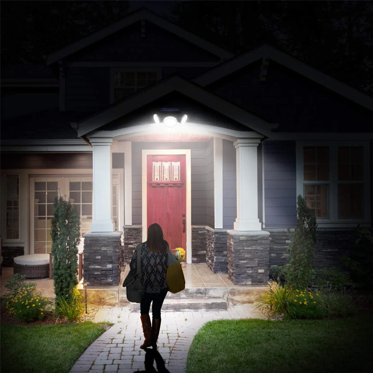 70COB/70LED/78LED Solar Motion Sensor Outdoor Security Light, 3-Head Waterproof Wall Lamp Floodlight