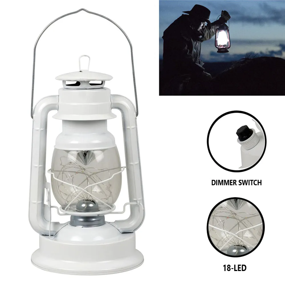 Antiqued Vintage Lantern Camping Hurricane Emergency 18-LED White Lamp w/ Dimmer