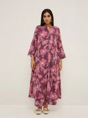 Diza Magenta Floral Design A-Line Kurta