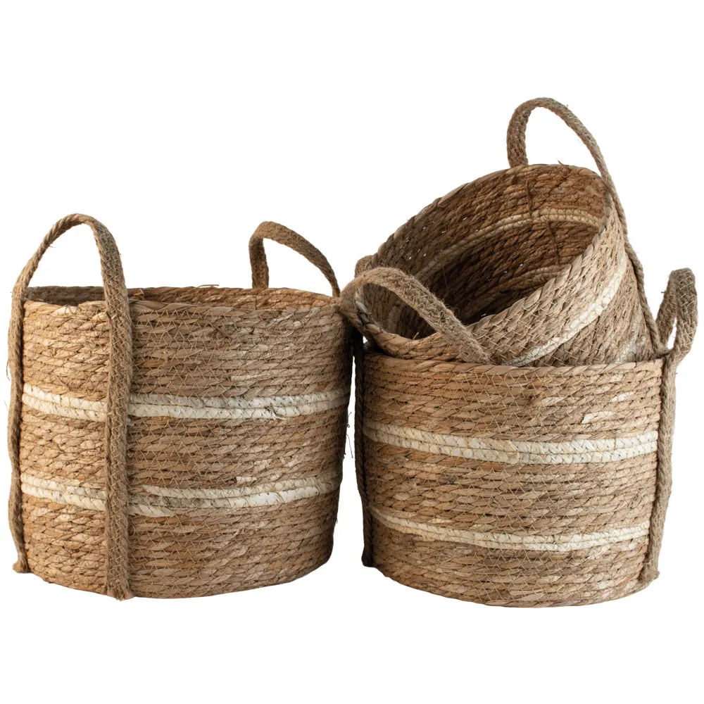 Natural Straw Baskets - Set of Three