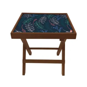 Nutcase Designer Teak Wood Side Table Folding Wooden Bedside Coffee Outdoor Picnic Table - Cute Twigs Blue