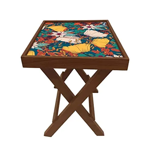 Nutcase Designer Teak Wood Side Table Folding Wooden Bedside Coffee Outdoor Picnic Table - Elegance