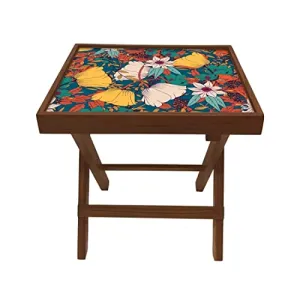 Nutcase Designer Teak Wood Side Table Folding Wooden Bedside Coffee Outdoor Picnic Table - Elegance