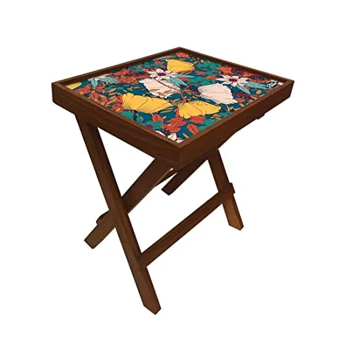 Nutcase Designer Teak Wood Side Table Folding Wooden Bedside Coffee Outdoor Picnic Table - Elegance