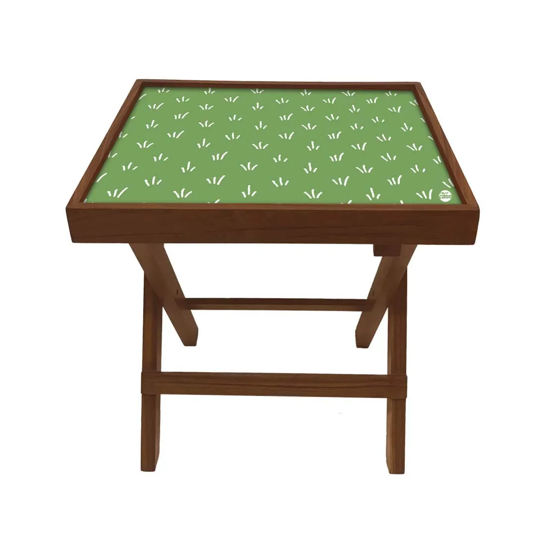 Nutcase Designer Teak Wood Side Table Folding Wooden Bedside Coffee Outdoor Picnic Table - Green Pattern