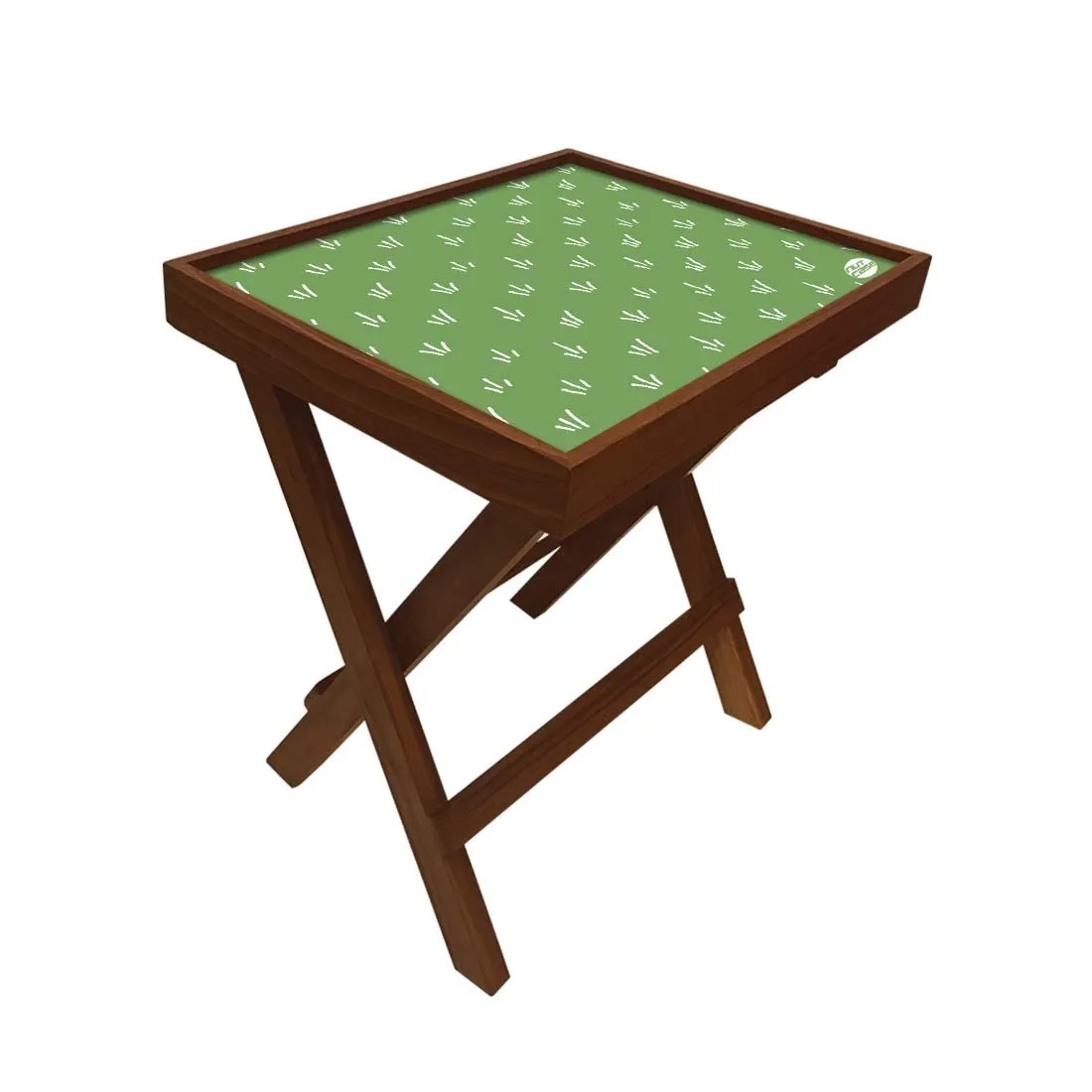 Nutcase Designer Teak Wood Side Table Folding Wooden Bedside Coffee Outdoor Picnic Table - Green Pattern
