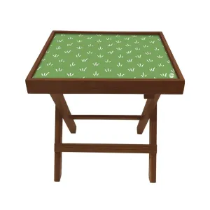 Nutcase Designer Teak Wood Side Table Folding Wooden Bedside Coffee Outdoor Picnic Table - Green Pattern