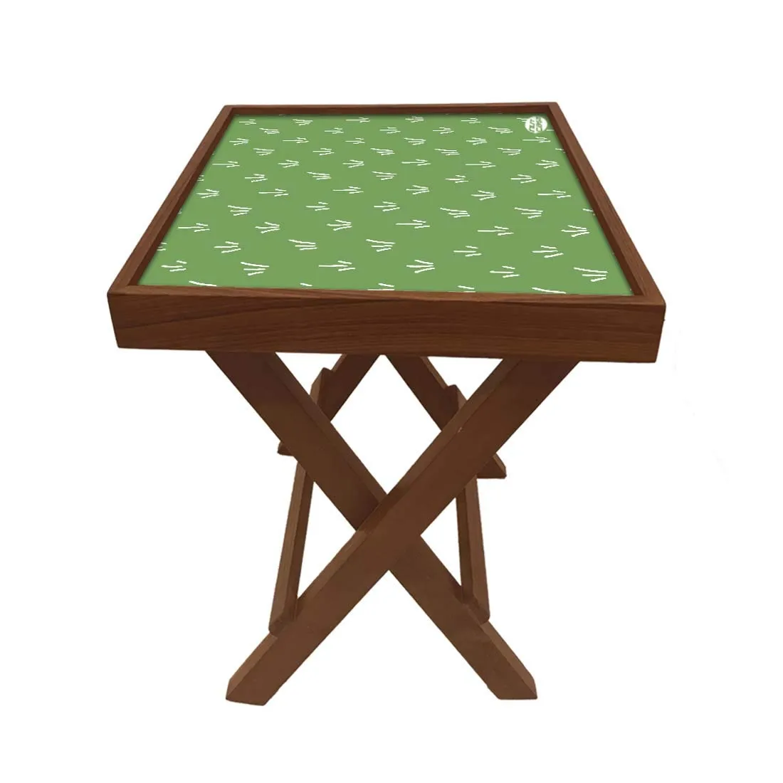 Nutcase Designer Teak Wood Side Table Folding Wooden Bedside Coffee Outdoor Picnic Table - Green Pattern