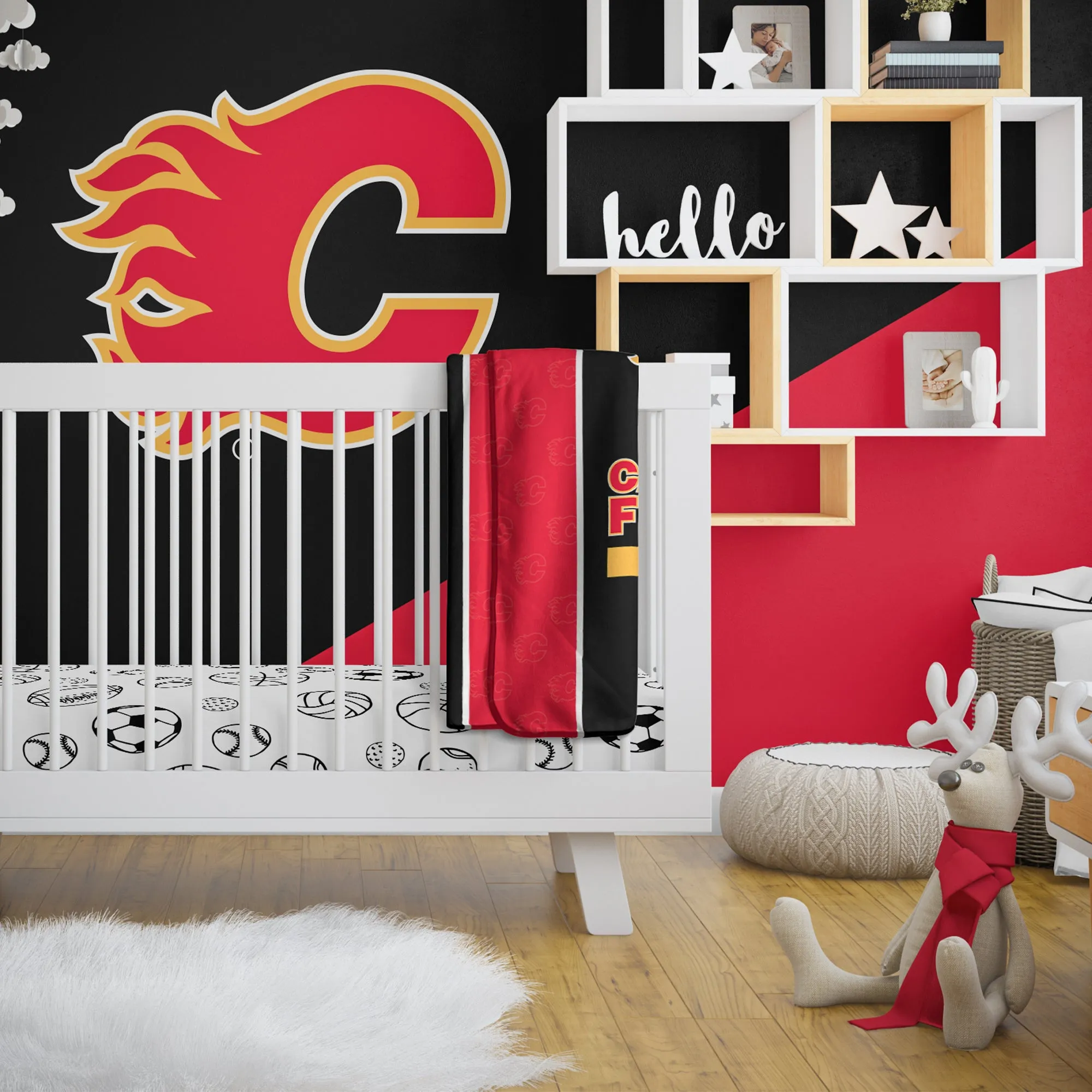 Personalized Calgary Flames Icon Baby Pixel Fleece Blanket