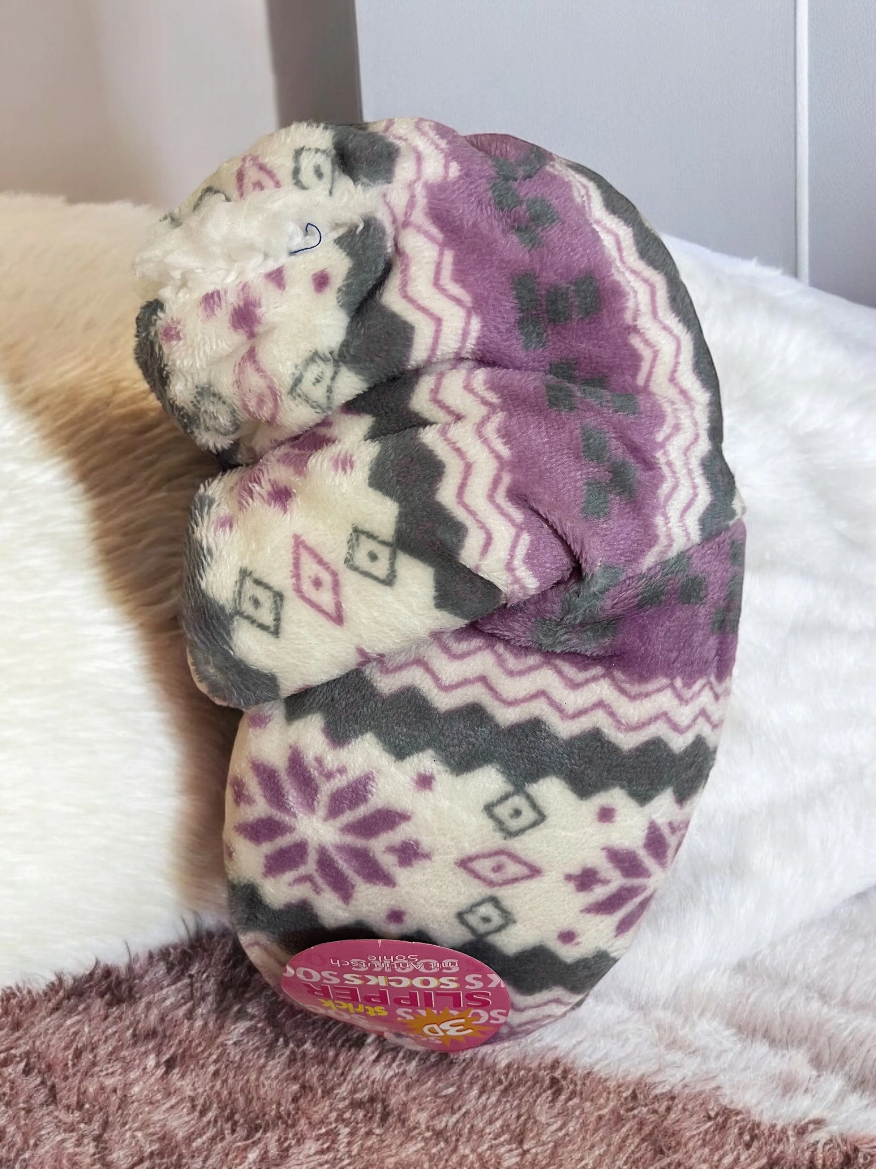 Print Snow Coral Fleece Winter Warm Womens Plush Indoor  Slippers Boots Shoes