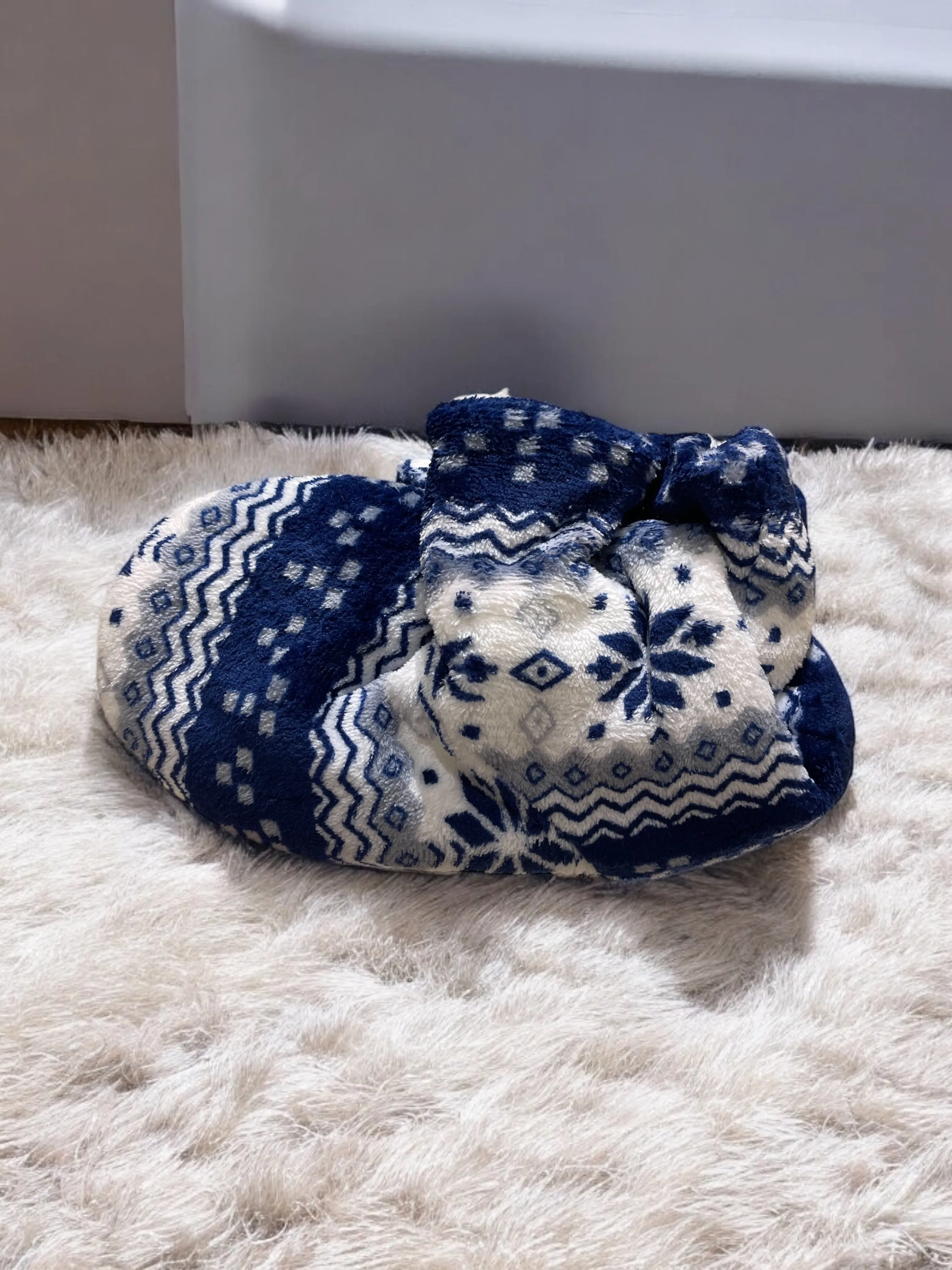 Print Snow Coral Fleece Winter Warm Womens Plush Indoor  Slippers Boots Shoes