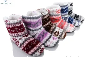 Print Snow Coral Fleece Winter Warm Womens Plush Indoor  Slippers Boots Shoes