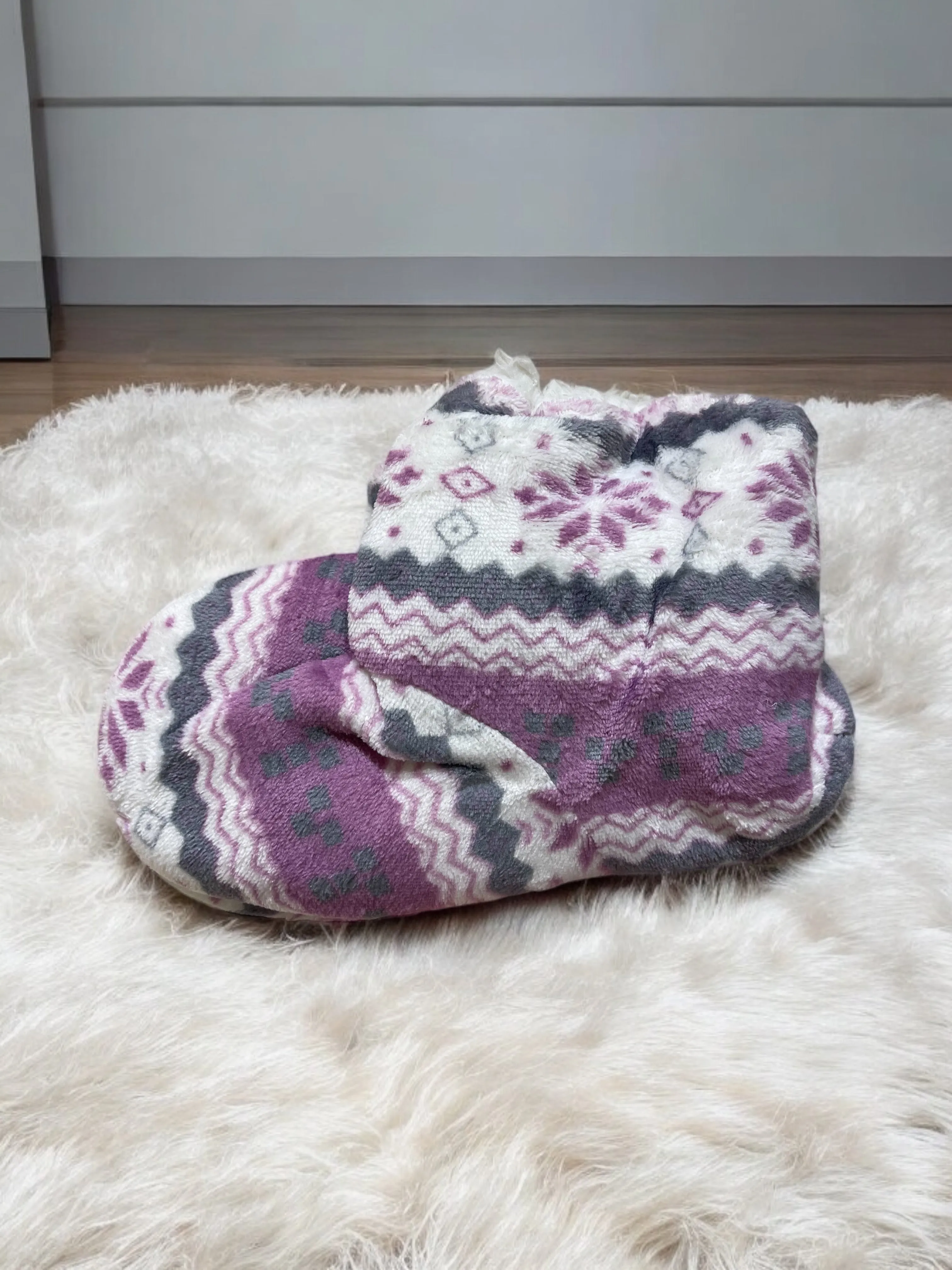 Print Snow Coral Fleece Winter Warm Womens Plush Indoor  Slippers Boots Shoes
