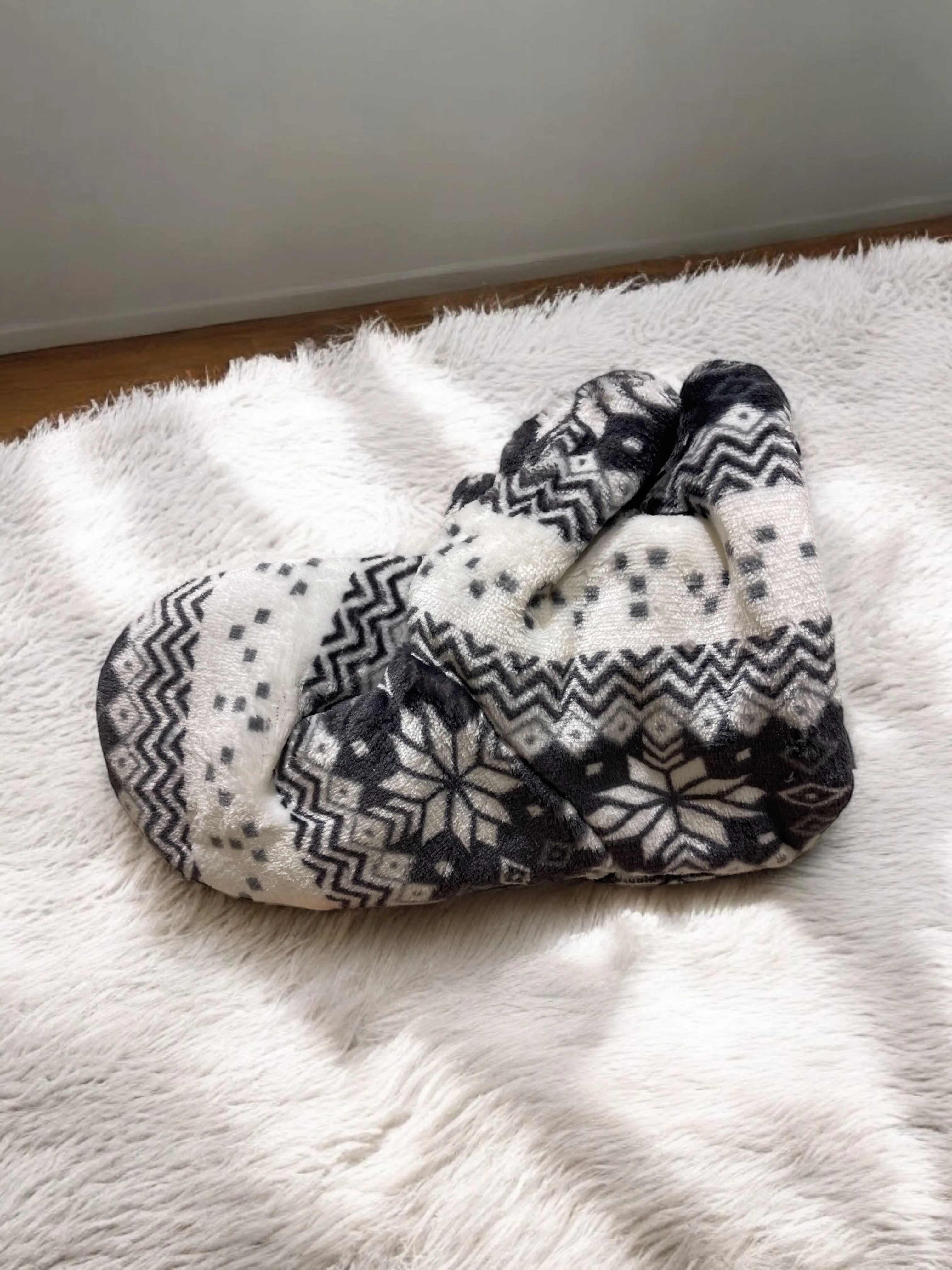 Print Snow Coral Fleece Winter Warm Womens Plush Indoor  Slippers Boots Shoes