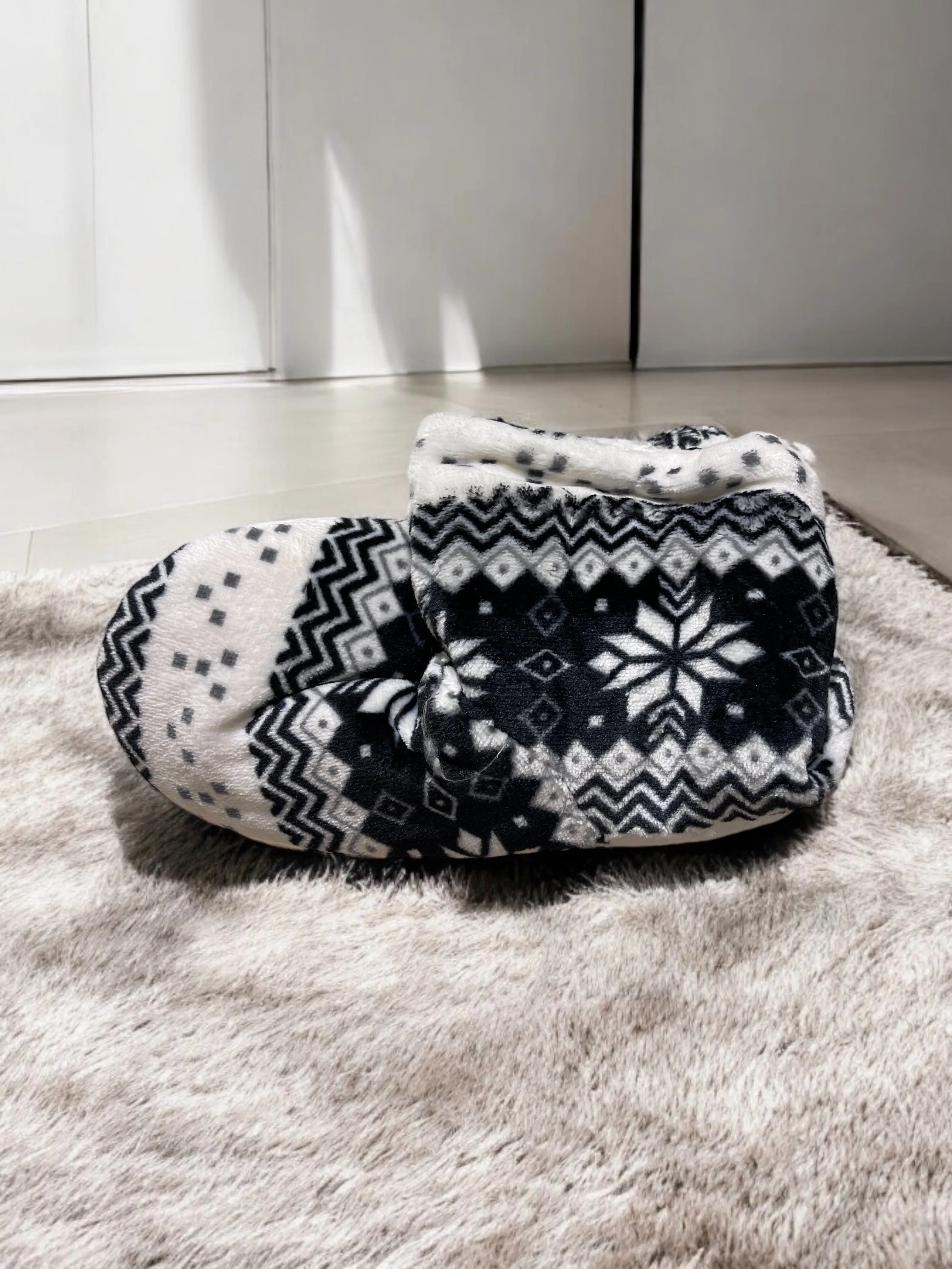 Print Snow Coral Fleece Winter Warm Womens Plush Indoor  Slippers Boots Shoes