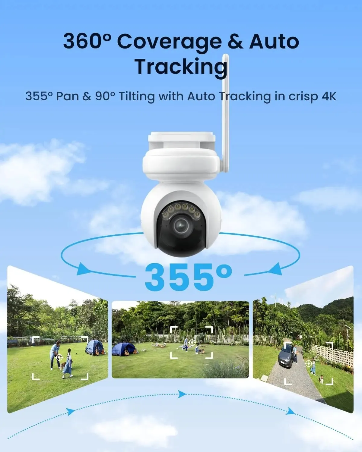 Reolink 4K Security Camera Outdoor Wireless Altas PT Ultra Solar Panel, Rechargeable Battery, F1.0, 2.4/5GHz Dual-Band Wi-Fi 6, 355°Pan & 90°Tilt, Smart Detection, Support up to 512GB microSD Card